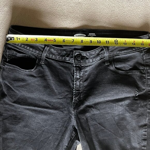 Old Navy - Rockstar Super Skinny Ankle Mid-Rise Distressed Black Jeans - Picture 3 of 8
